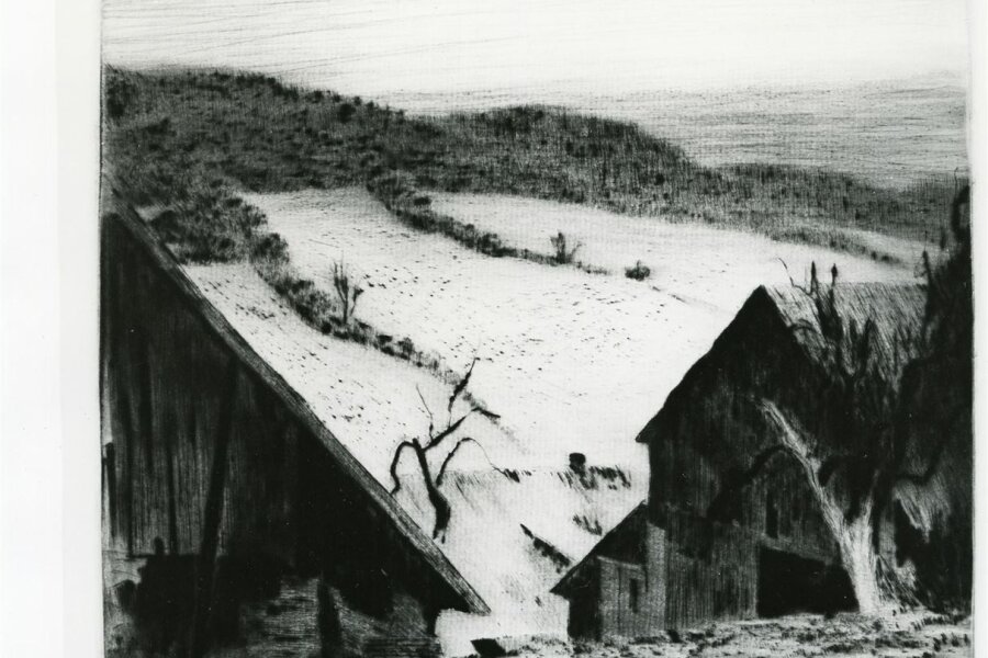 Čepíčkův kopec (z cyklu Statečná krajina) – suchá jehla – 1975 	Em. Ranný 	Fotografoval  	LOSKOT MILAN - TIŠNOV